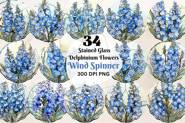 Stained Glass Delphinium Flowers Wind Spinner Sublimation Bundle Sublimation Regulrcrative 