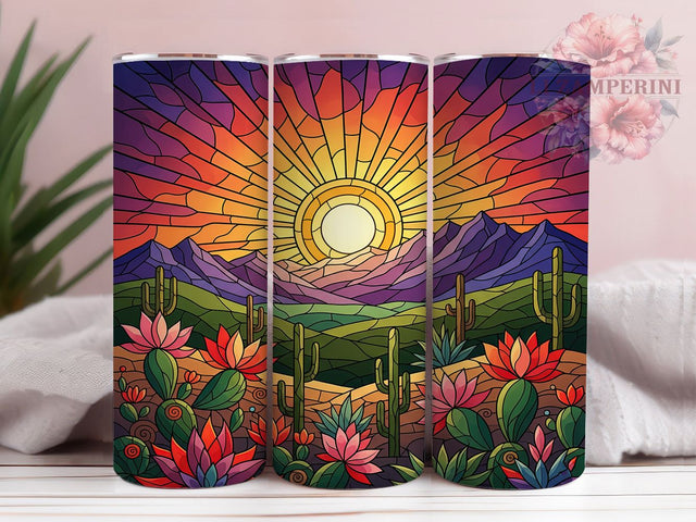 Stained Glass Desert Tumbler, Stained Glass Tumbler, Vibrant 20oz Wrap, Sublimation Design, Stylish Gift Idea, Artistic Desert Wrap, Colorful Sunset Tumbler Sublimation Li Zamperini 