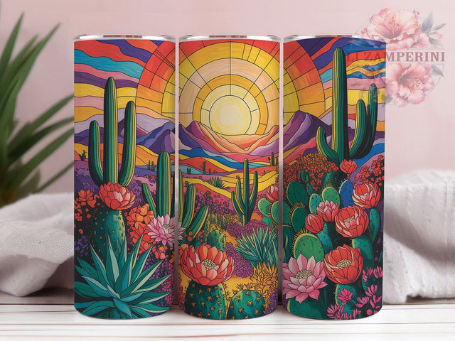 Stained Glass Desert Tumbler, Stained Glass Tumbler, Vibrant 20oz Wrap, Sublimation Design, Stylish Gift Idea, Artistic Desert Wrap, Colorful Sunset Tumbler Sublimation Li Zamperini 