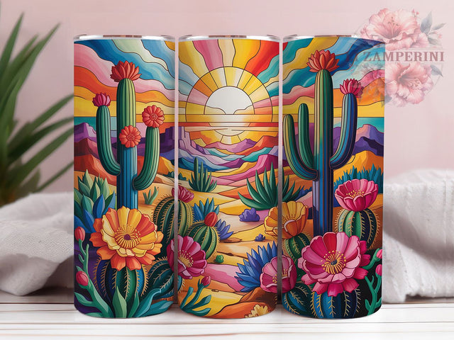 Stained Glass Desert Tumbler, Stained Glass Tumbler, Vibrant 20oz Wrap, Sublimation Design, Stylish Gift Idea, Artistic Desert Wrap, Colorful Sunset Tumbler Sublimation Li Zamperini 