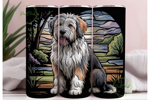 Stained Glass Dog 20oz Tumbler Wrap Sublimation PixelChick 