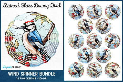 Stained Glass Downy Bird Wind Spinner Bundle Sublimation Regulrcrative 