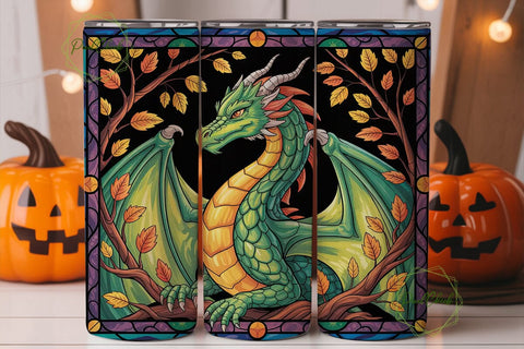 Stained Glass Dragon 20oz Tumbler Wrap Sublimation PixelChick 