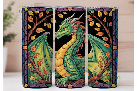 Stained Glass Dragon 20oz Tumbler Wrap Sublimation PixelChick 