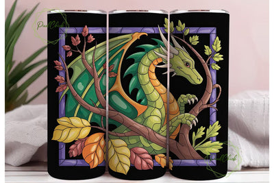 Stained Glass Dragon 20oz Tumbler Wrap Sublimation PixelChick 