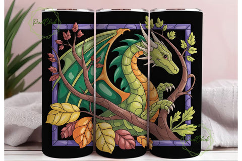 Stained Glass Dragon 20oz Tumbler Wrap Sublimation PixelChick 
