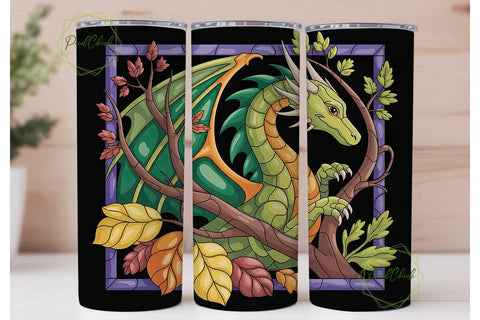 Stained Glass Dragon 20oz Tumbler Wrap Sublimation PixelChick 