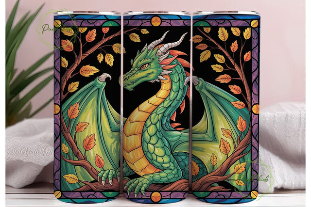 Stained Glass Dragon 20oz Tumbler Wrap Sublimation PixelChick 