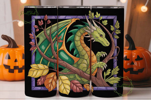 Stained Glass Dragon 20oz Tumbler Wrap Sublimation PixelChick 