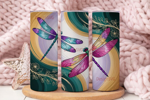 Stained Glass Dragonflies 20oz Tumbler Sublimation DesignSVG 
