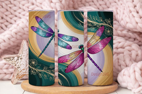 Stained Glass Dragonflies 20oz Tumbler Sublimation DesignSVG 