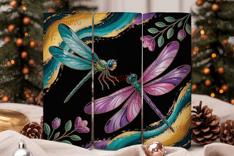 Stained Glass Dragonflies 20oz Tumbler Sublimation DesignSVG 