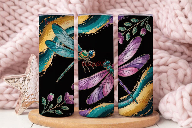 Stained Glass Dragonflies 20oz Tumbler Sublimation DesignSVG 
