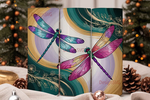 Stained Glass Dragonflies 20oz Tumbler Sublimation DesignSVG 