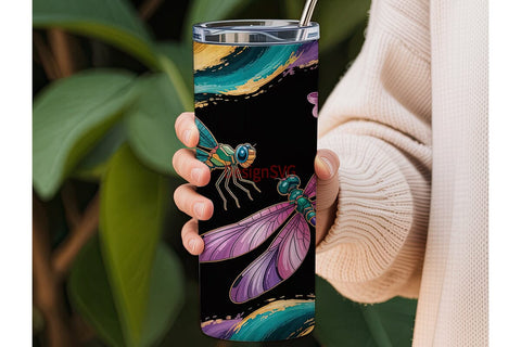 Stained Glass Dragonflies 20oz Tumbler Sublimation DesignSVG 