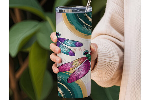 Stained Glass Dragonflies 20oz Tumbler Sublimation DesignSVG 