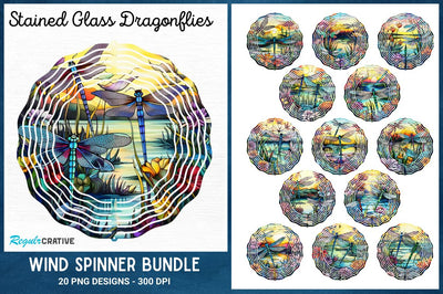 Stained Glass Dragonflies Wind Spinner Bundle Sublimation Regulrcrative 