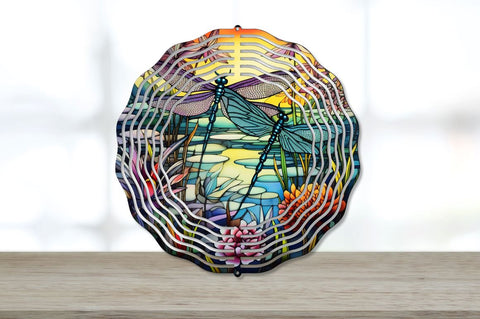 Stained Glass Dragonflies Wind Spinner Bundle Sublimation Regulrcrative 