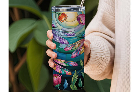 Stained Glass Dragonfly 20oz Tumbler Sublimation DesignSVG 
