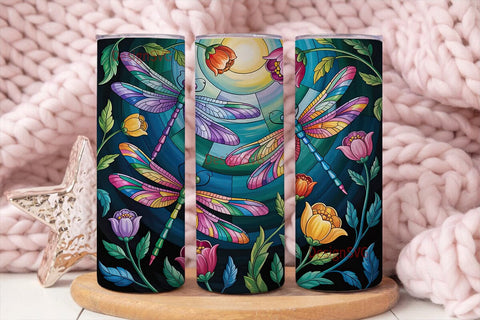 Stained Glass Dragonfly 20oz Tumbler Sublimation DesignSVG 