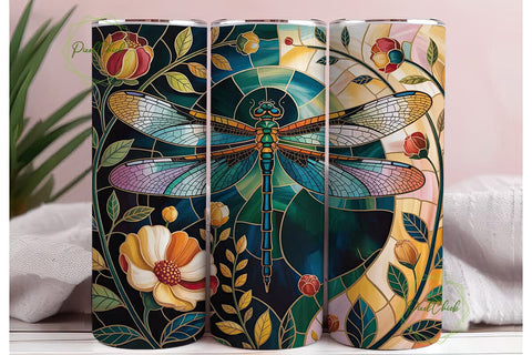 Stained Glass Dragonfly 20oz Tumbler Sublimation PixelChick 