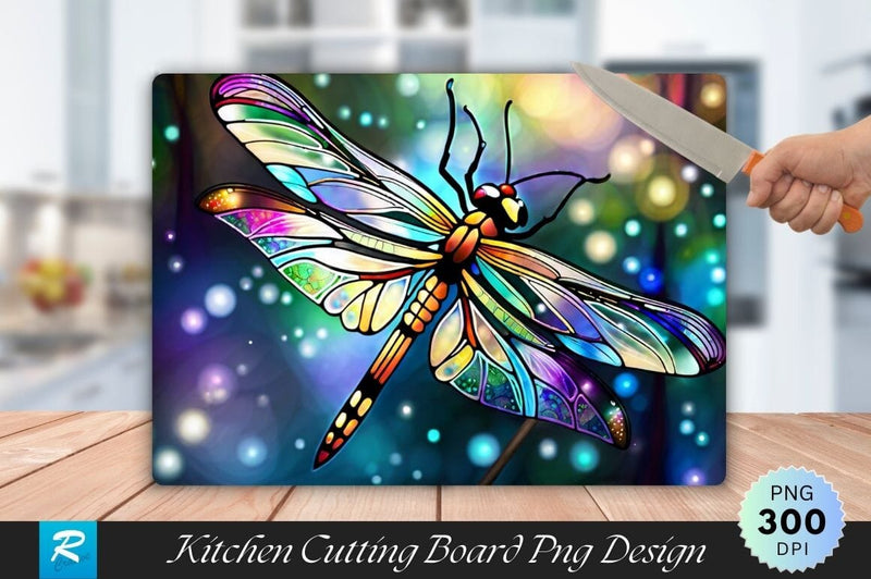 Stained Glass Dragonfly Art Background Cutting Board Sublimation Regulrcrative 