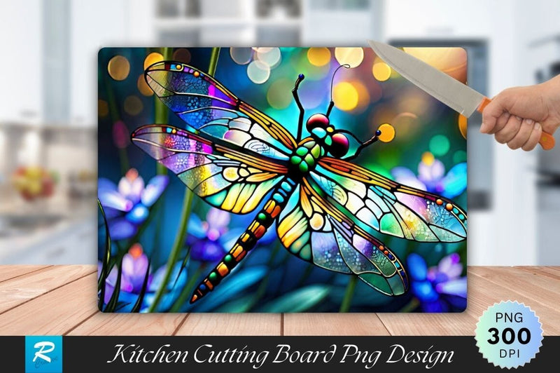 Stained Glass Dragonfly Art Background Cutting Board Sublimation Regulrcrative 