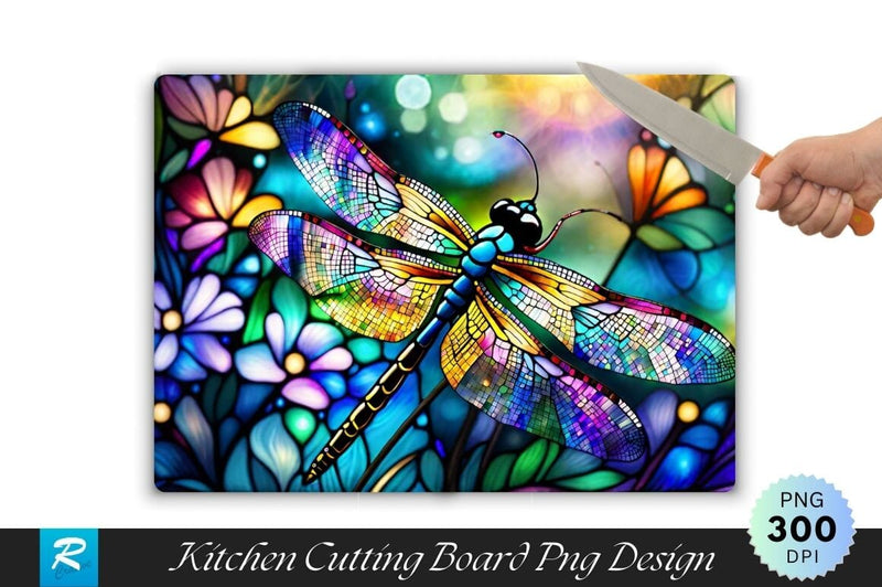 Stained Glass Dragonfly Art Background Cutting Board Sublimation Regulrcrative 