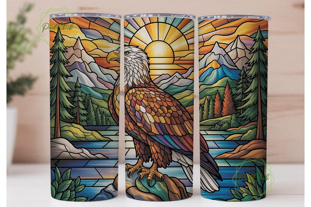 Stained Glass Eagle 20oz Tumbler Wrap Sublimation PixelChick 