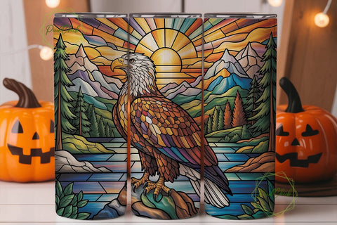 Stained Glass Eagle 20oz Tumbler Wrap Sublimation PixelChick 