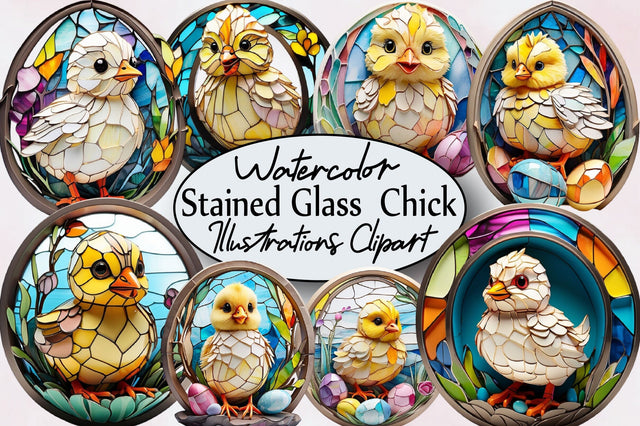 Stained Glass Easter Chick Clipart PNG Sublimation SVGArt 