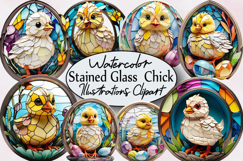 Stained Glass Easter Chick Clipart PNG Sublimation SVGArt 