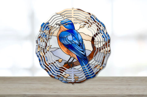 Stained Glass Eastern Bluebird Wind Spinner Bundle Sublimation Regulrcrative 