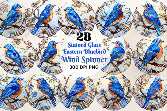 Stained Glass Eastern Bluebird Wind Spinner Bundle Sublimation Regulrcrative 