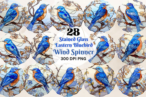 Stained Glass Eastern Bluebird Wind Spinner Bundle Sublimation Regulrcrative 