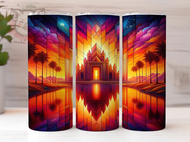 Stained Glass Egypt Tumbler, Egypt Pyramids, Desert Theme, Sublimation Art, 20oz Tumbler, Exotic Wrap, Elegant Design Sublimation Lara' s Designs 