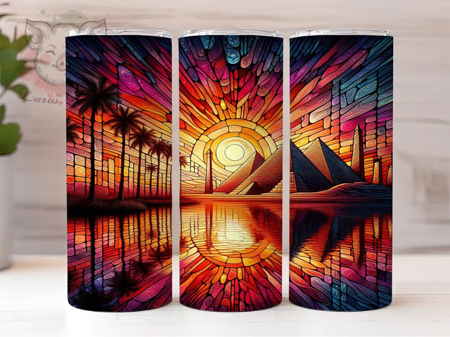 Stained Glass Egypt Tumbler, Egypt Pyramids, Desert Theme, Sublimation Art, 20oz Tumbler, Exotic Wrap, Elegant Design Sublimation Lara' s Designs 