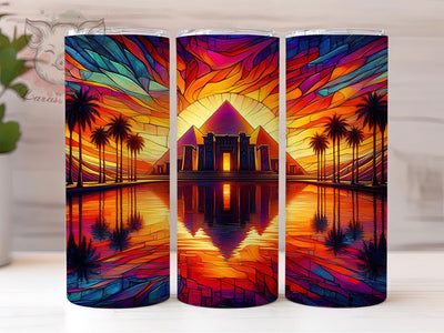 Stained Glass Egypt Tumbler, Egypt Pyramids, Desert Theme, Sublimation Art, 20oz Tumbler, Exotic Wrap, Elegant Design Sublimation Lara' s Designs 