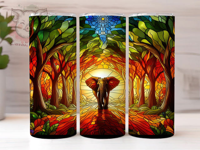 Stained Glass Elephant 20oz Tumbler Png, Straight & Tapered Tumbler Png, Elephant Tumbler Png, Digital Download PNG Sublimation Lara' s Designs 