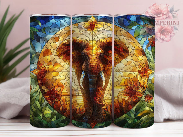 Stained Glass Elephant Tumbler, Elephant Art, Colorful Wrap, Sublimation Art, 20oz Tumbler, Exotic Design, Elegant Pattern Sublimation Li Zamperini 