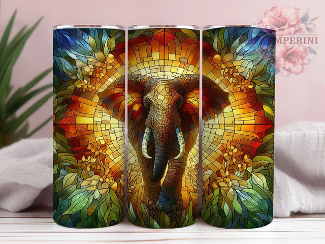Stained Glass Elephant Tumbler, Elephant Art, Colorful Wrap, Sublimation Art, 20oz Tumbler, Exotic Design, Elegant Pattern Sublimation Li Zamperini 