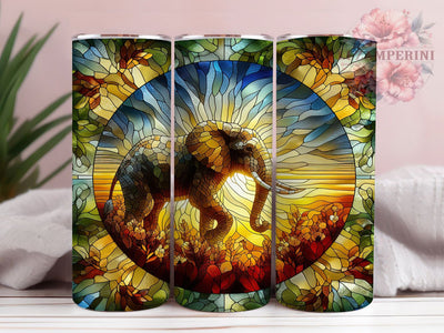 Stained Glass Elephant Tumbler, Elephant Art, Colorful Wrap, Sublimation Art, 20oz Tumbler, Exotic Design, Elegant Pattern Sublimation Li Zamperini 
