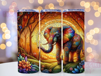 Stained Glass Elephant Tumbler Wrap, Stained Glass Tumbler Wrap, Mosaic Animal Tumbler, 20oz Sublimation Wrap, Colorful Elephant Design, Artistic Glass Tumbler, Boho Elephant Tumbler Sublimation SvggirlplusArt 