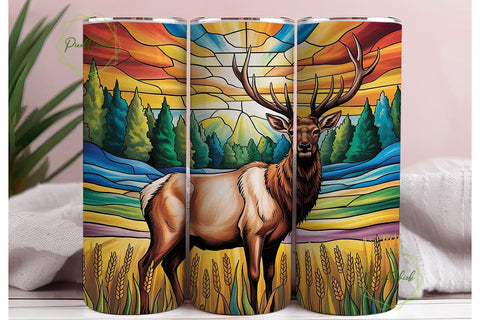 Stained Glass Elk 20oz Tumbler Wrap Sublimation PixelChick 