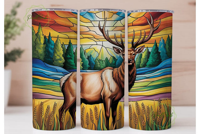 Stained Glass Elk 20oz Tumbler Wrap Sublimation PixelChick 