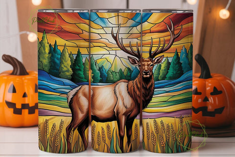 Stained Glass Elk 20oz Tumbler Wrap Sublimation PixelChick 