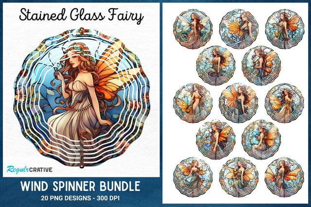 Stained Glass Fairy Wind Spinner Sublimation Designs Bundle Sublimation Regulrcrative 