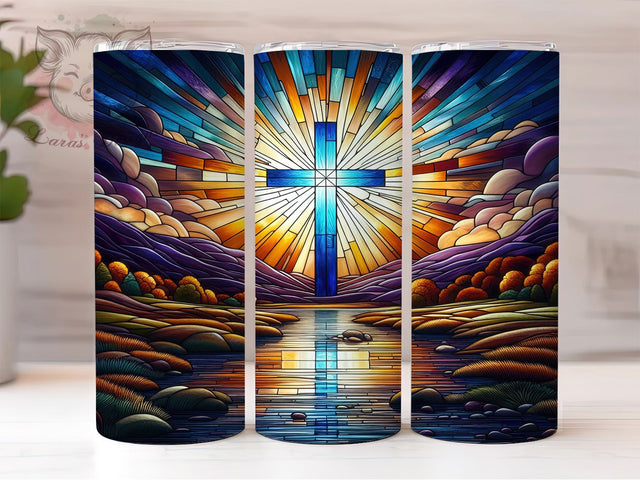 Stained Glass Faith Cross Tumbler, Religious Tumbler Design, Stylish 20oz Wrap, Sublimation Design, Trendy Gift Idea, Faith Cross Wrap, Inspirational Tumbler Sublimation Lara' s Designs 