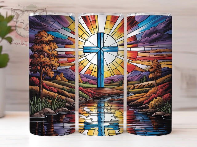 Stained Glass Faith Cross Tumbler, Religious Tumbler Design, Stylish 20oz Wrap, Sublimation Design, Trendy Gift Idea, Faith Cross Wrap, Inspirational Tumbler Sublimation Lara' s Designs 