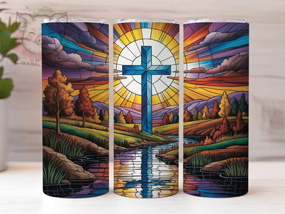 Stained Glass Faith Cross Tumbler, Religious Tumbler Design, Stylish 20oz Wrap, Sublimation Design, Trendy Gift Idea, Faith Cross Wrap, Inspirational Tumbler Sublimation Lara' s Designs 